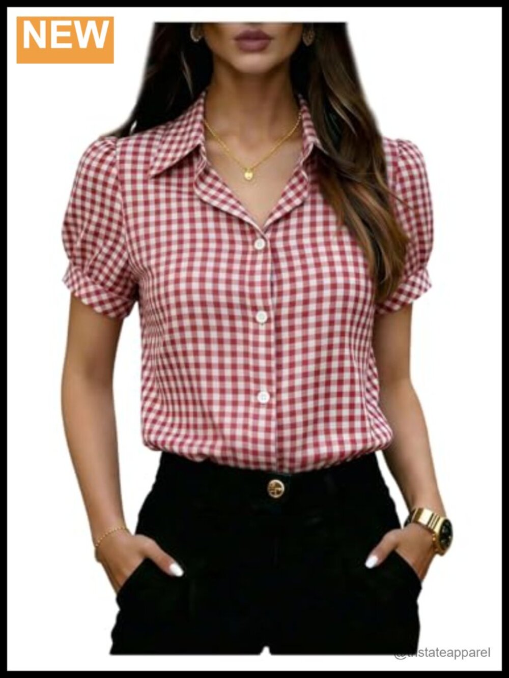 Milumia Women's Plaid Puff Sleeve Button Down Blouse, Polyester